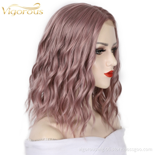 Cheapest High Quality Soft Wholesale Lace Front Short Bob Cut Water Wave Curly Women Cosplay Synthetic Hair Wig